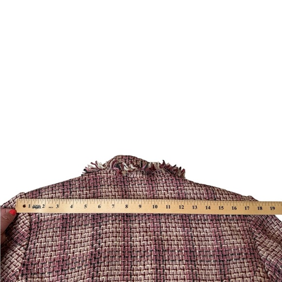 Pamela McCoy Tweed Skirt Suit Set Blazer Pencil Skirt Fringe Ribbon Trim Size M - Picture 7 of 15
